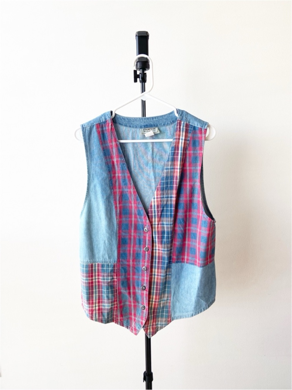 Vintage Stampede Plaid & Denim Vest Size M